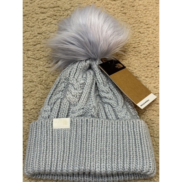 NWT The North Face W Oh Mega Fur Pom Lined Women’s Beanie Hat, Dusty Periwinkle - Picture 2 of 9
